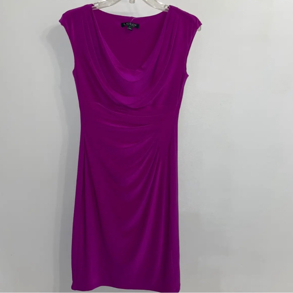 Lauren Ralph Lauren purple dress with a side ruched in size 14